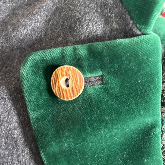 Vintage 90s K&K Kaiserjäger Gray Wool Blazer Green Velvet Trim Trachten Jacket - Picture 11 of 13